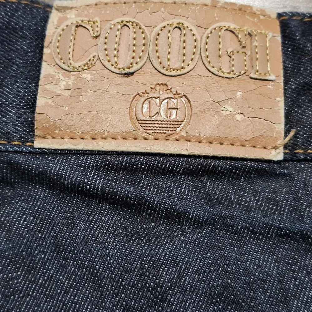 COOGI Men's Jeans W44 L34 Dark Wash Denim Relaxed Fit Embroidered Patch Flag Y2K